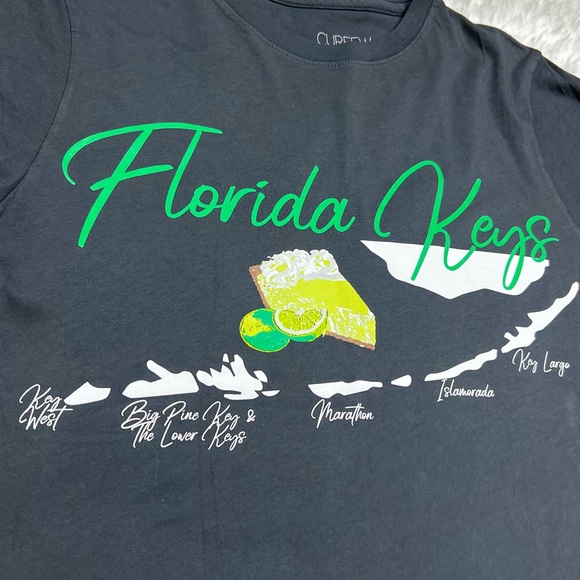 No Curfew Florida Keys Crewneck Graphic Short Sleeve Tee Shirt in Black Sz S - Picture 4 of 6